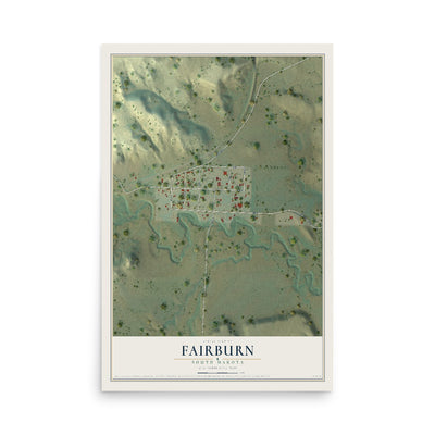 Map of Fairburn, South Dakota, 12 x 18 inch unframed archival matte print