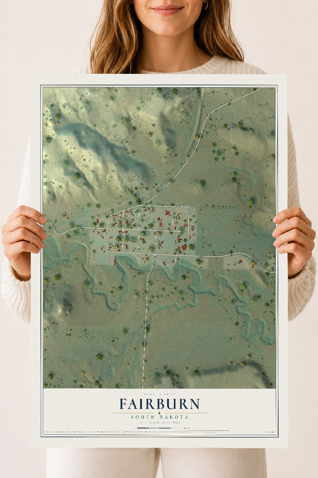 Map of Fairburn, South Dakota, 18 x 24 inch unframed archival matte print