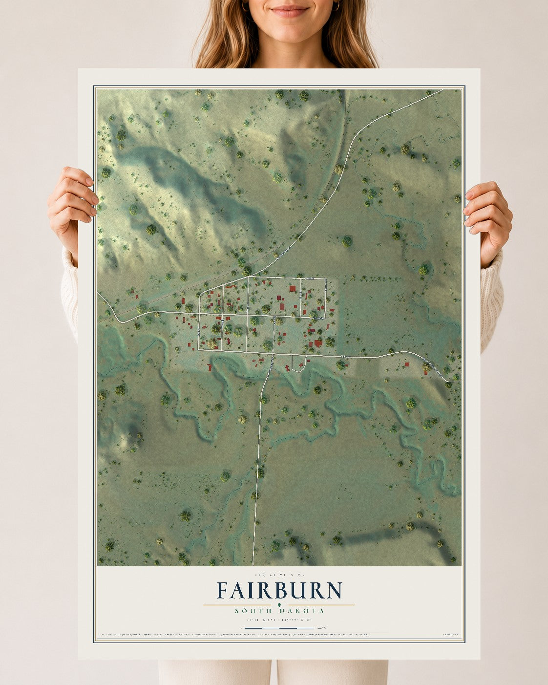 Map of Fairburn, South Dakota, 24 x 36 inch unframed archival matte print