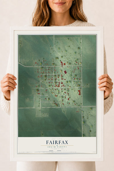 Map of Fairfax, South Dakota, 18 x 24 inch print in a white wood frame