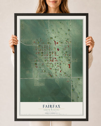 Map of Fairfax, South Dakota, 24 x 36 inch print in a black wood frame