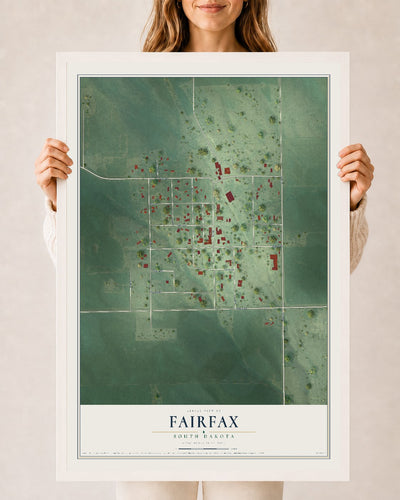 Map of Fairfax, South Dakota, 24 x 36 inch print in a white wood frame