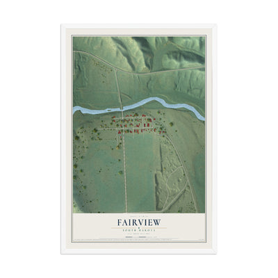 Map of Fairview, South Dakota, 12 x 18 inch print in a white wood frame