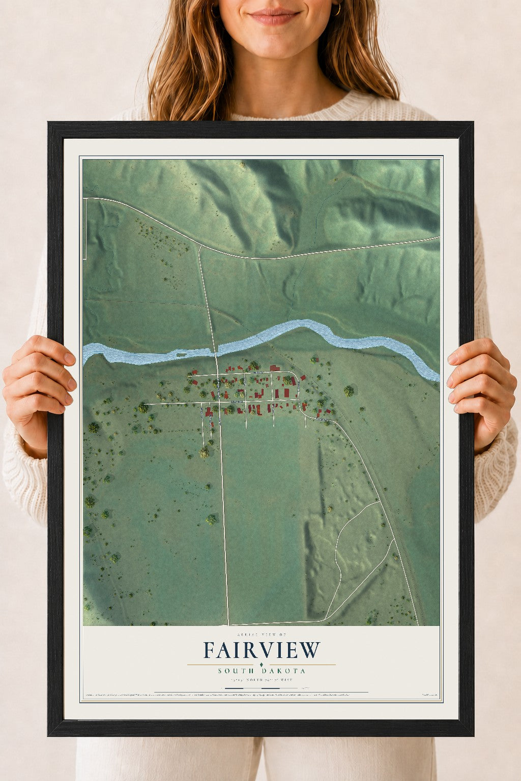 Map of Fairview, South Dakota, 18 x 24 inch print in a black wood frame