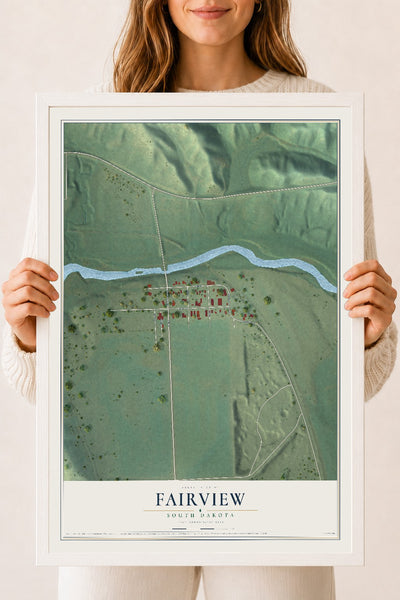 Map of Fairview, South Dakota, 18 x 24 inch print in a white wood frame