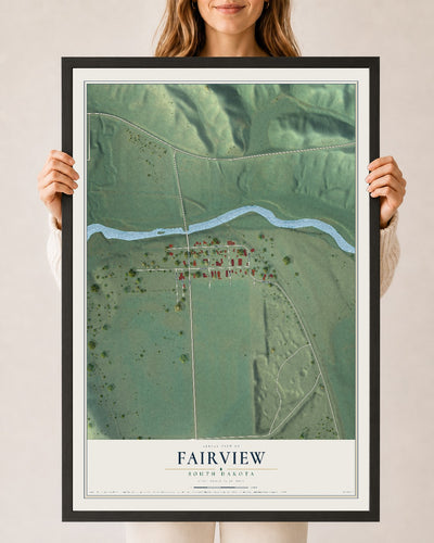 Map of Fairview, South Dakota, 24 x 36 inch print in a black wood frame