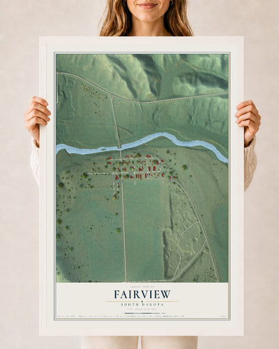 Map of Fairview, South Dakota, 24 x 36 inch print in a white wood frame