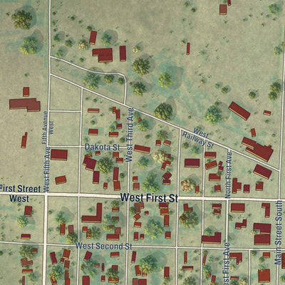 Close-up of the map of Faith, South Dakota print showing street and building detail