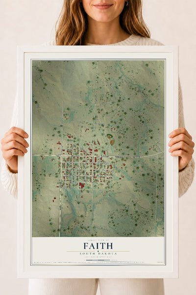 Map of Faith, South Dakota, 18 x 24 inch print in a white wood frame