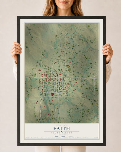 Map of Faith, South Dakota, 24 x 36 inch print in a black wood frame