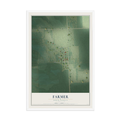 Map of Farmer, South Dakota, 12 x 18 inch print in a white wood frame