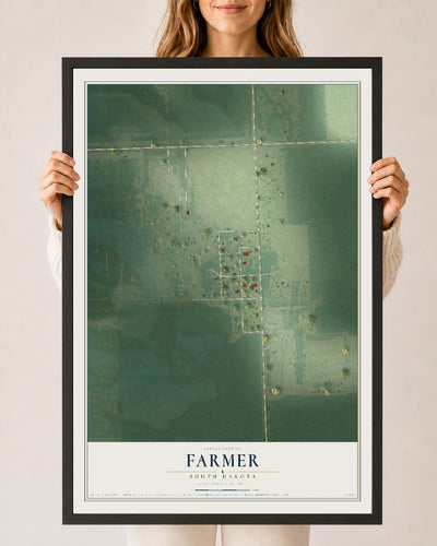 Map of Farmer, South Dakota, 24 x 36 inch print in a black wood frame