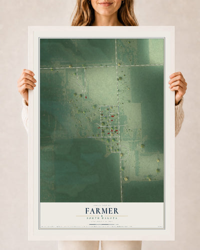 Map of Farmer, South Dakota, 24 x 36 inch print in a white wood frame