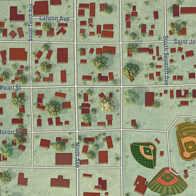 Close-up of the map of Faulkton, South Dakota print showing street and building detail