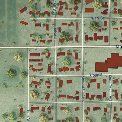 Second close-up of the map of Faulkton, South Dakota print showing more streets and buildings