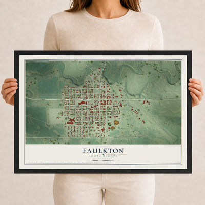 Map of Faulkton, South Dakota, 12 x 18 inch print in a black wood frame