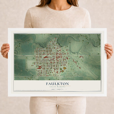 Map of Faulkton, South Dakota, 12 x 18 inch print in a white wood frame