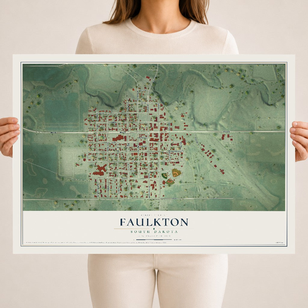 Map of Faulkton, South Dakota, 18 x 24 inch unframed archival matte print