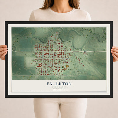 Map of Faulkton, South Dakota, 18 x 24 inch print in a black wood frame