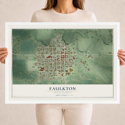 Map of Faulkton, South Dakota, 18 x 24 inch print in a white wood frame