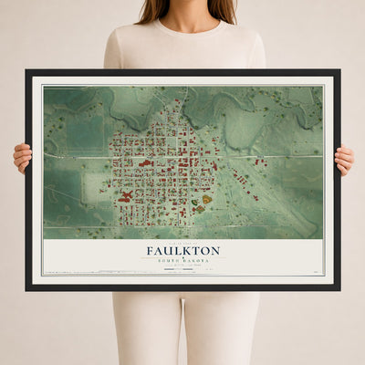 Map of Faulkton, South Dakota, 24 x 36 inch print in a black wood frame