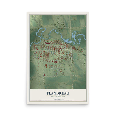 Map of Flandreau, South Dakota, 12 x 18 inch unframed archival matte print