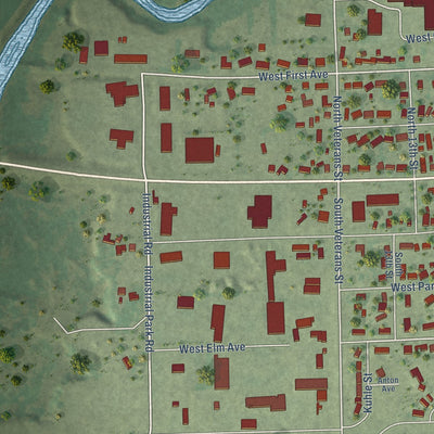 Second close-up of the map of Flandreau, South Dakota print showing more streets and buildings