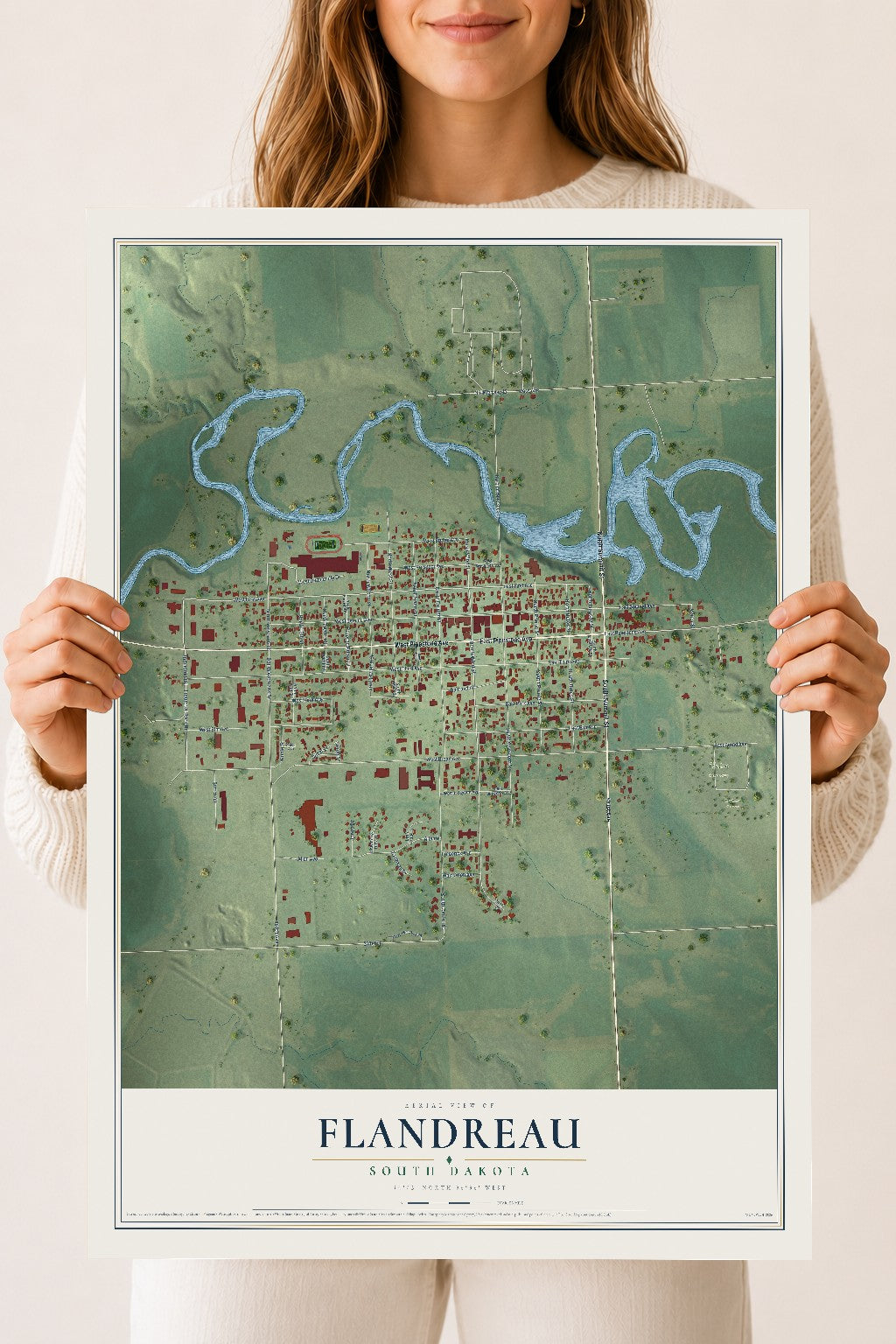 Map of Flandreau, South Dakota, 18 x 24 inch unframed archival matte print