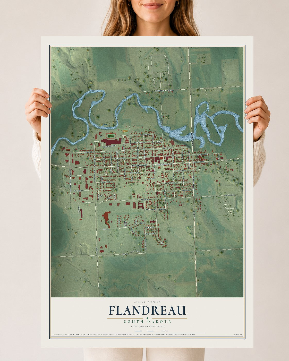Map of Flandreau, South Dakota, 24 x 36 inch unframed archival matte print