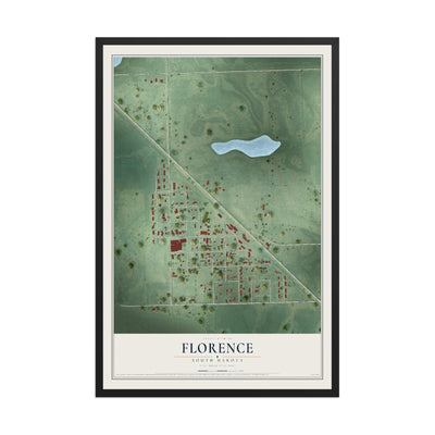 Map of Florence, South Dakota, 12 x 18 inch print in a black wood frame
