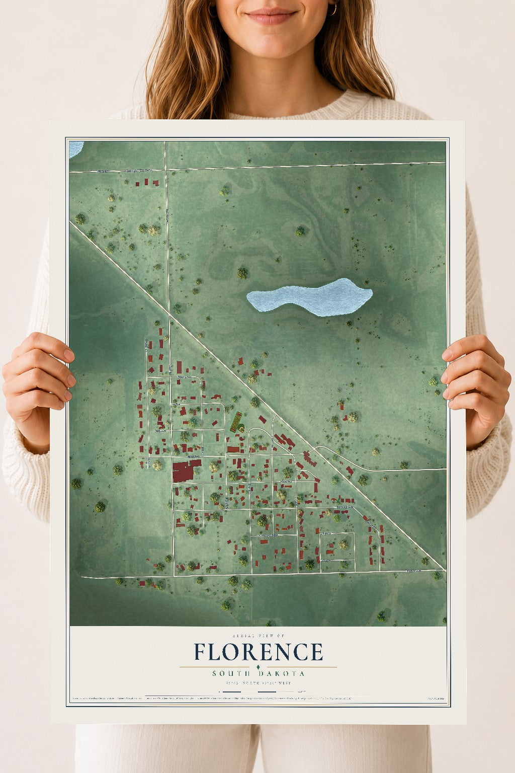 Map of Florence, South Dakota, 18 x 24 inch unframed archival matte print
