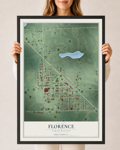 Map of Florence, South Dakota, 24 x 36 inch print in a black wood frame