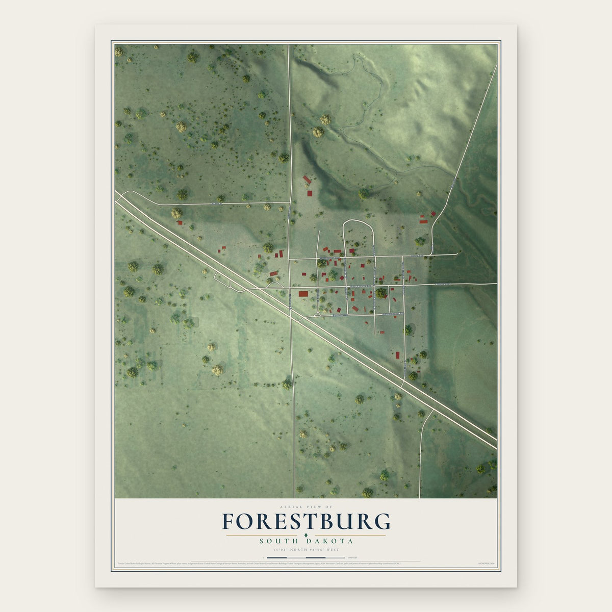 Forestburg, South Dakota map print, the full design