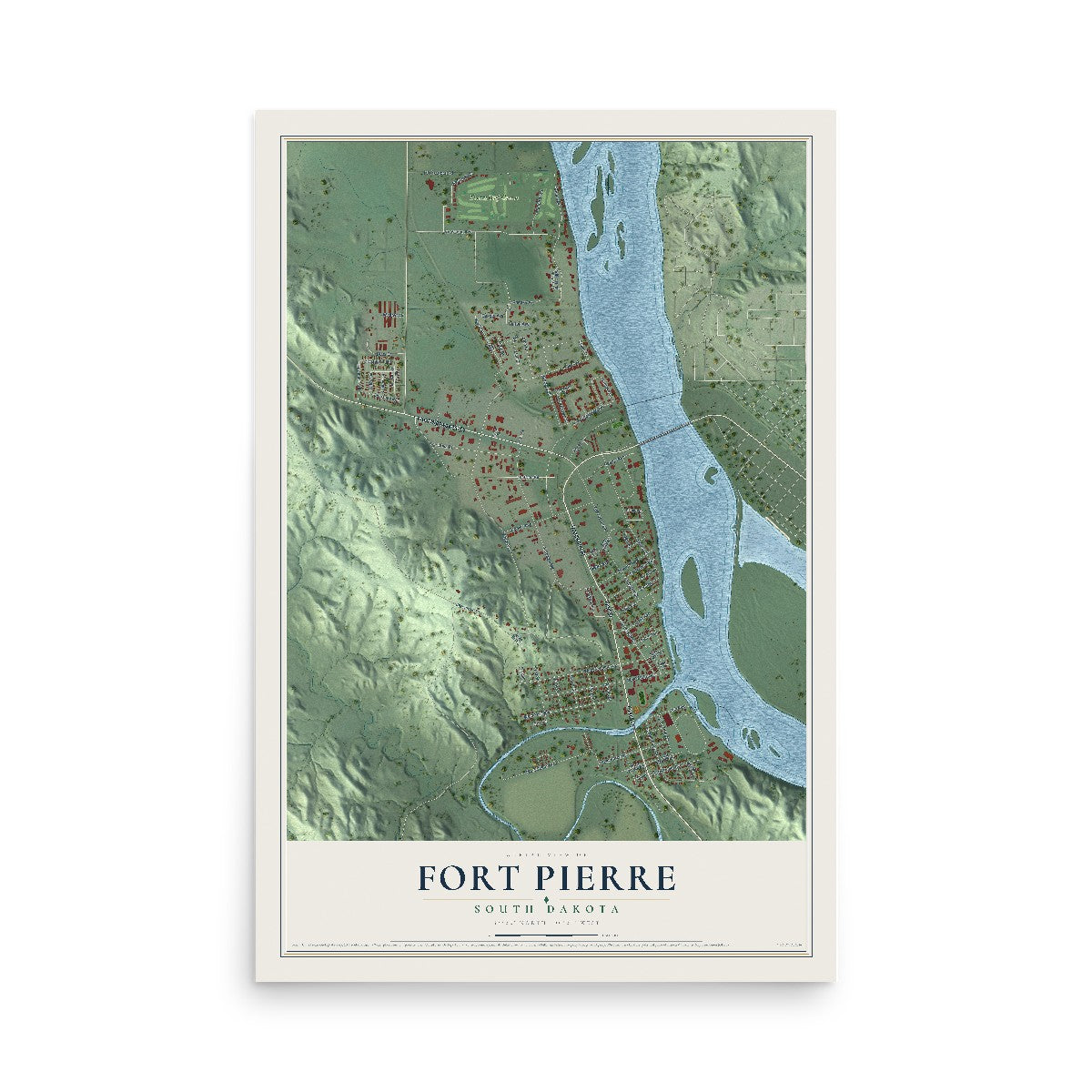 Map of Fort Pierre, South Dakota, 12 x 18 inch unframed archival matte print