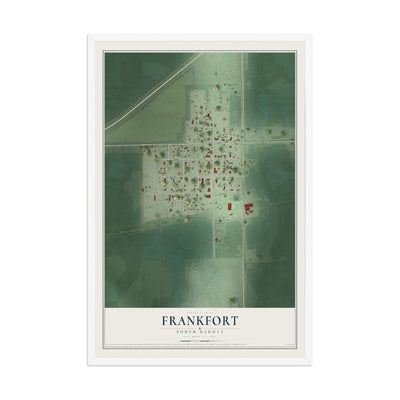 Map of Frankfort, South Dakota, 12 x 18 inch print in a white wood frame
