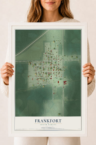 Map of Frankfort, South Dakota, 18 x 24 inch print in a white wood frame