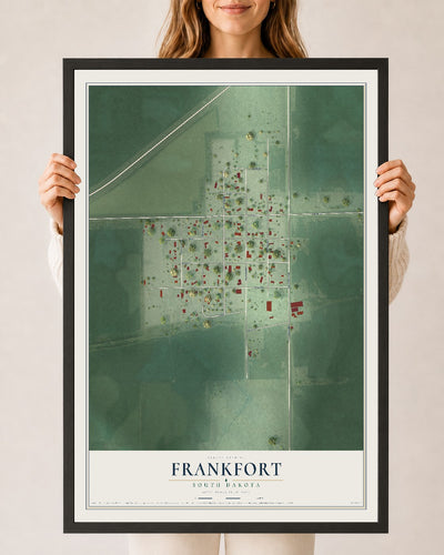 Map of Frankfort, South Dakota, 24 x 36 inch print in a black wood frame