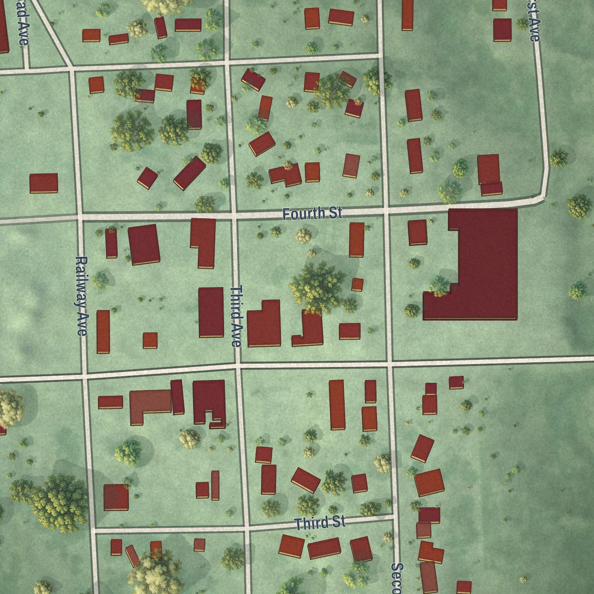 Close-up of the map of Frederick, South Dakota print showing street and building detail