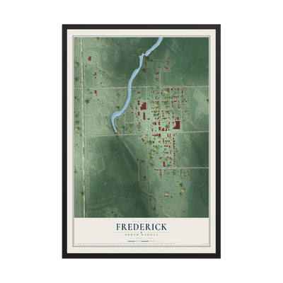 Map of Frederick, South Dakota, 12 x 18 inch print in a black wood frame