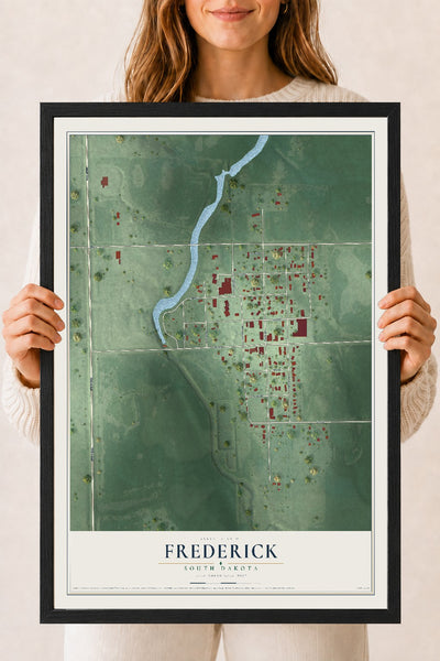 Map of Frederick, South Dakota, 18 x 24 inch print in a black wood frame