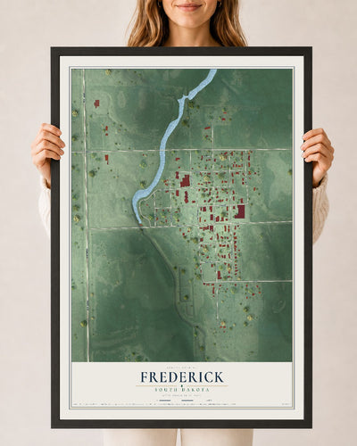 Map of Frederick, South Dakota, 24 x 36 inch print in a black wood frame