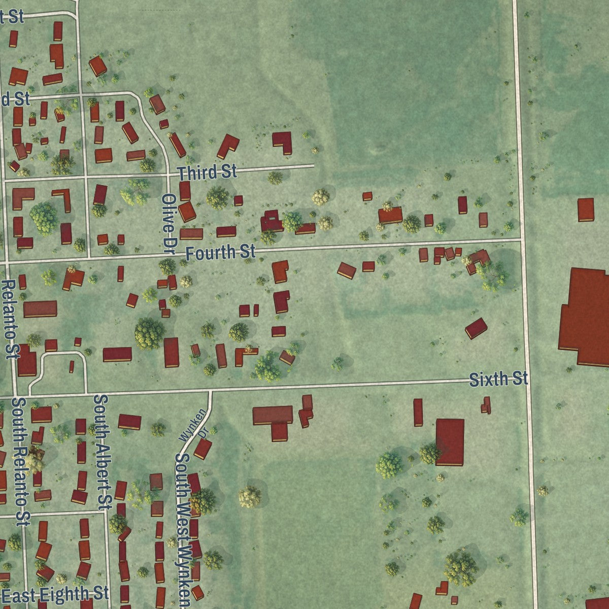 Second close-up of the map of Freeman, South Dakota print showing more streets and buildings