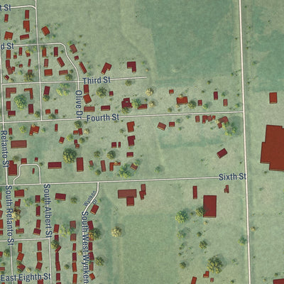 Second close-up of the map of Freeman, South Dakota print showing more streets and buildings
