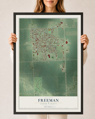 Map of Freeman, South Dakota, 24 x 36 inch print in a black wood frame