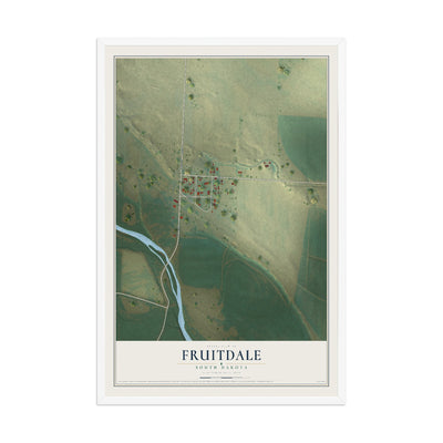 Map of Fruitdale, South Dakota, 12 x 18 inch print in a white wood frame