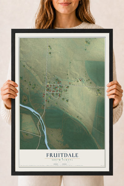 Map of Fruitdale, South Dakota, 18 x 24 inch print in a black wood frame