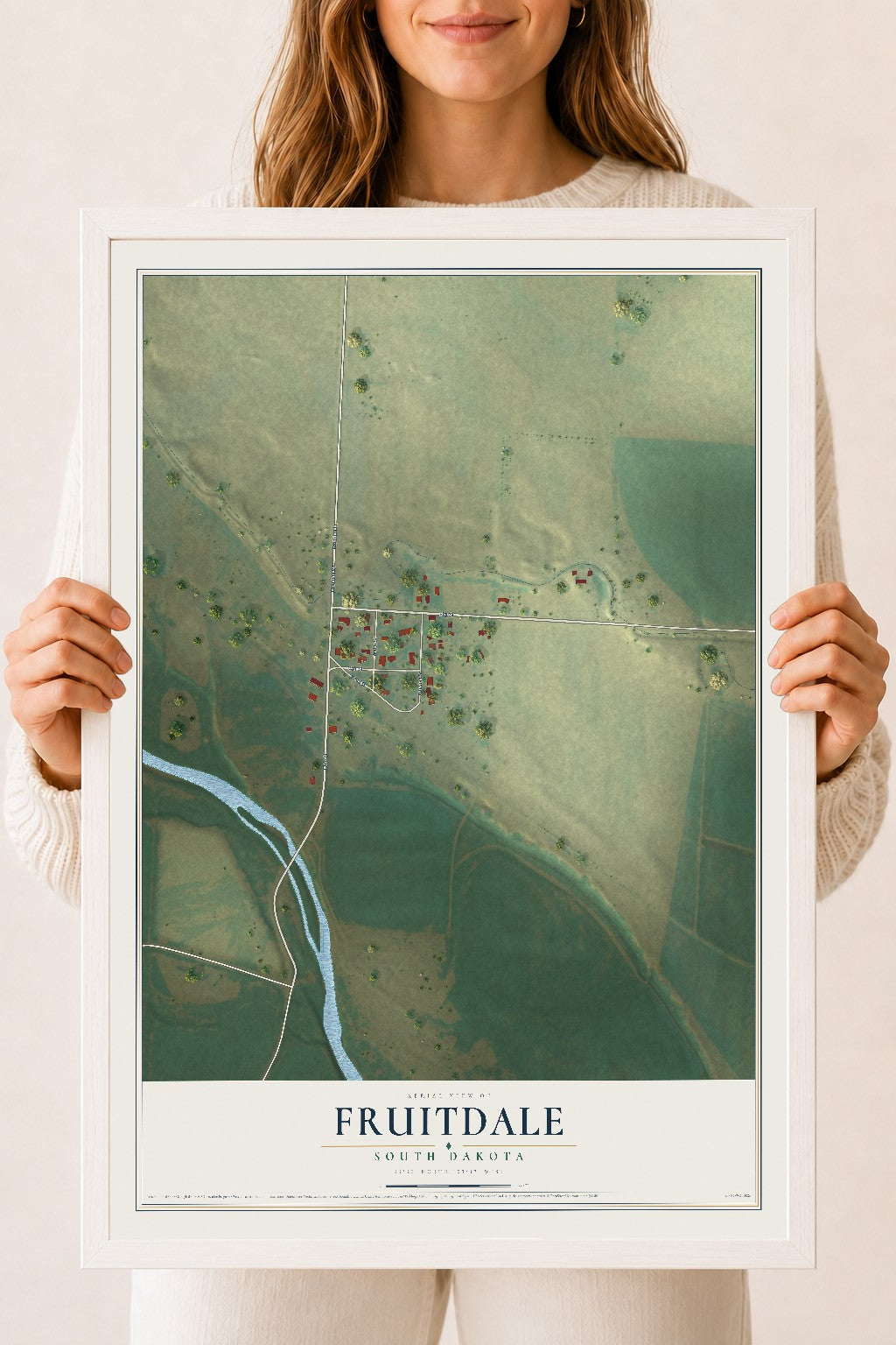 Map of Fruitdale, South Dakota, 18 x 24 inch print in a white wood frame