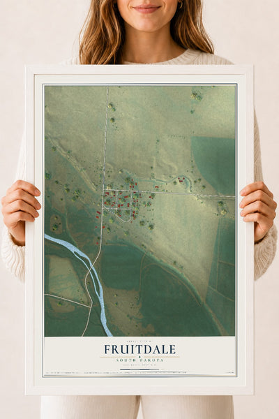 Map of Fruitdale, South Dakota, 18 x 24 inch print in a white wood frame