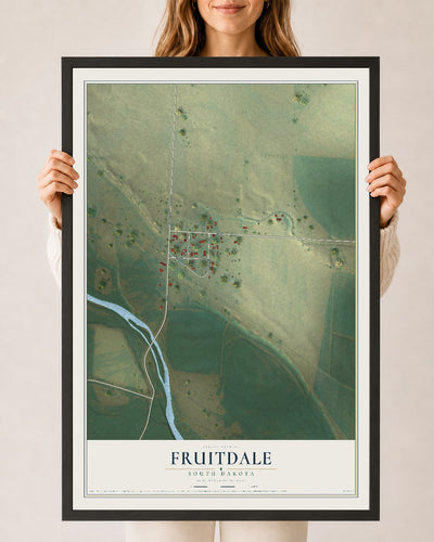 Map of Fruitdale, South Dakota, 24 x 36 inch print in a black wood frame