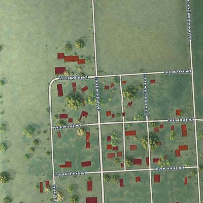 Close-up of the map of Fulton, South Dakota print showing street and building detail